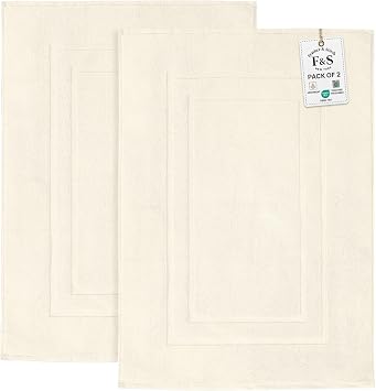 Feather & Stitch 2 Piece Towel Like Bath Mats 30x21 Inch 100% Cotton Terry Bath Mat, Bathroom Shower Floor Mat [NOT A Bathroom Rug], Soft Absorbent Washable Mats - Ivory