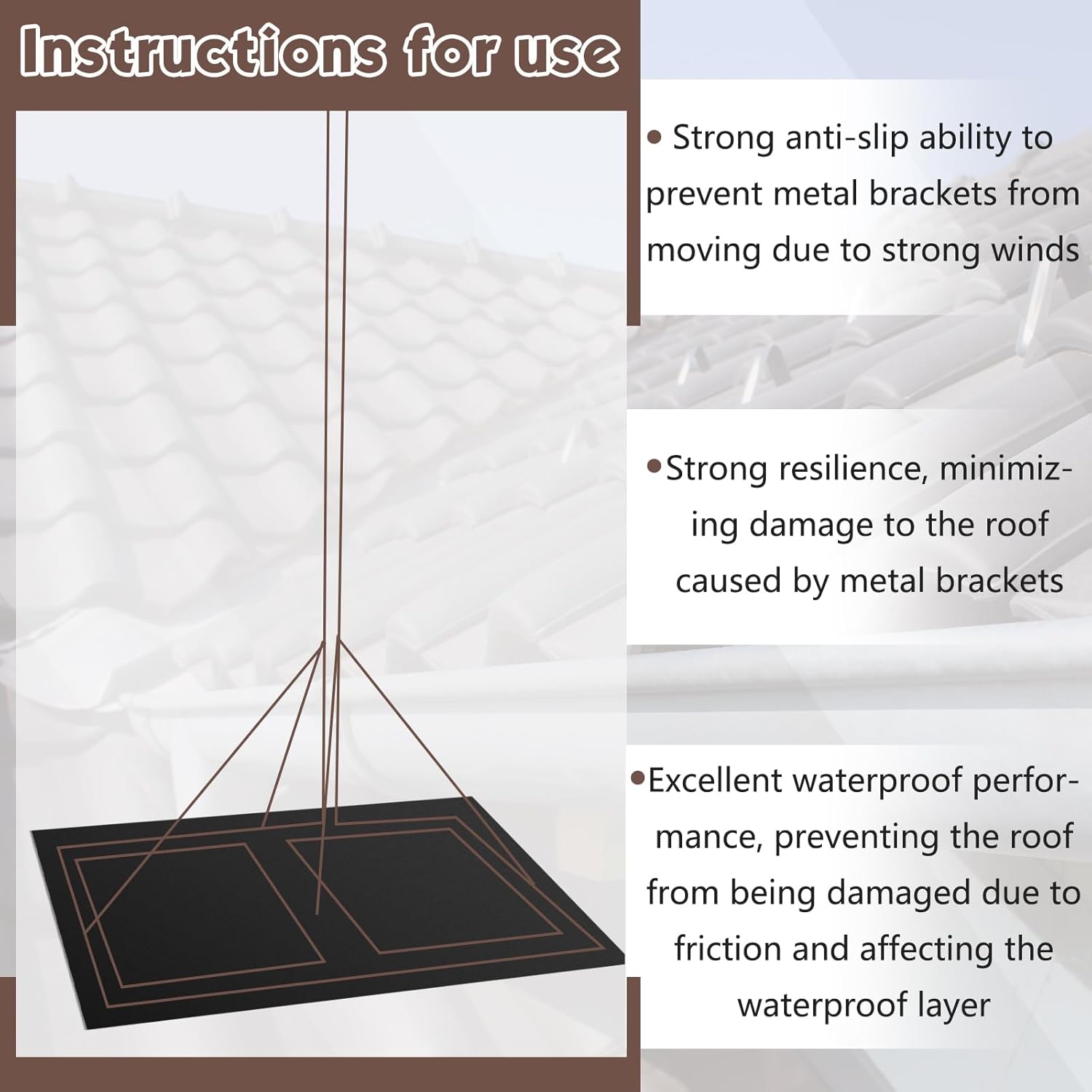 2 Pcs Non Penetrating Mount Pitch Pad 37.5 x 37.5 Inches Non Slip Protective Roof Mat for NPR Satellite TV Dish Antenna Mounting, Black