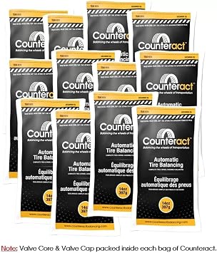 Counteract 14OZ-B12 Centrifugal Force Tire/Wheel Balancing Beads - Off-Road Vehicles, Light Duty Truck Tires, 12 14oz Balance Bead Bags, 12 Valve Caps and Cores
