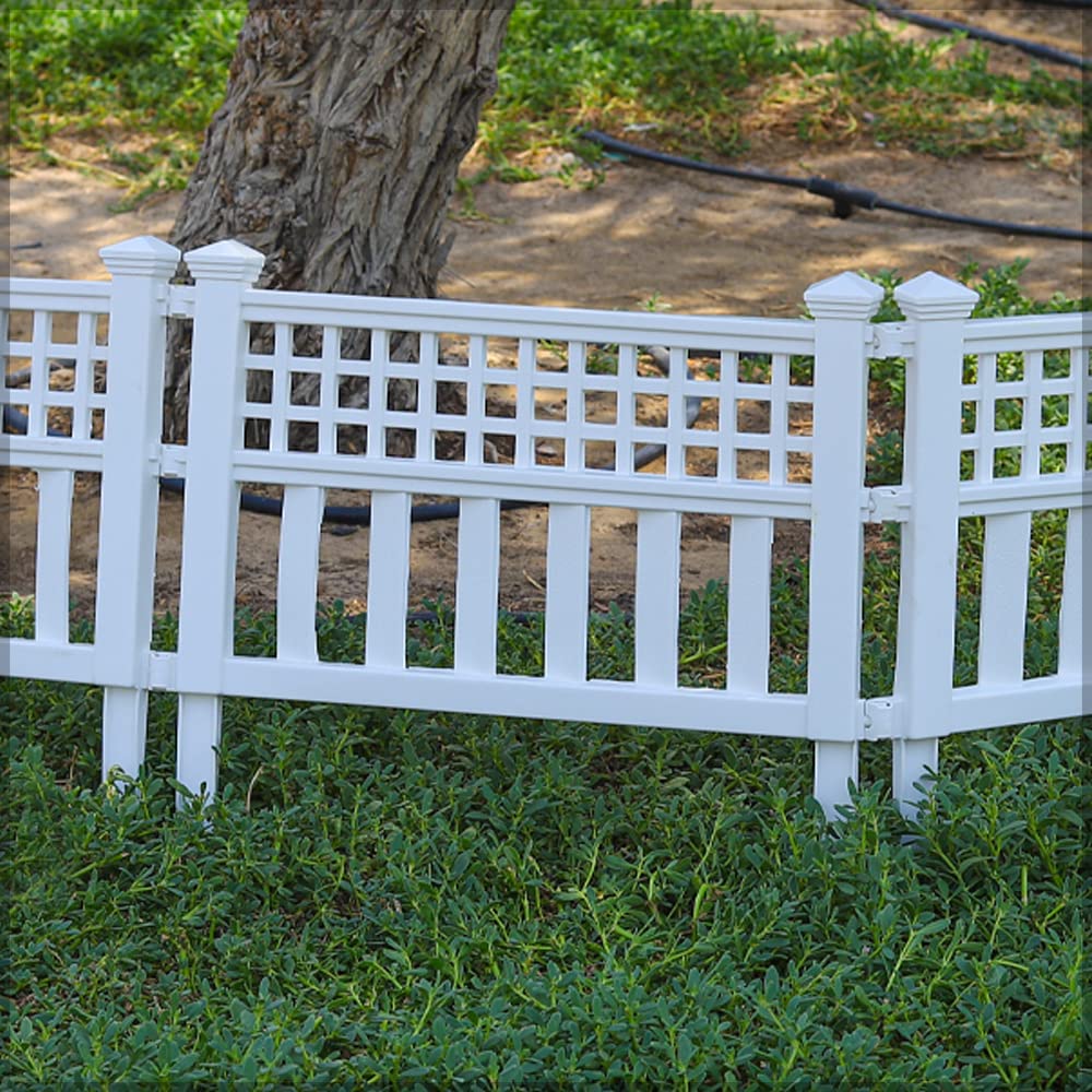 YATAI Pack of 2 Golden Plastic Garden Fence Plants Flower Bed Edging Interlocking Panels Antiseptic For Partition Wall Landscaping Garden Edging Panels Outdoor Lawn Stakes Garden Lawn Fencing (White)
