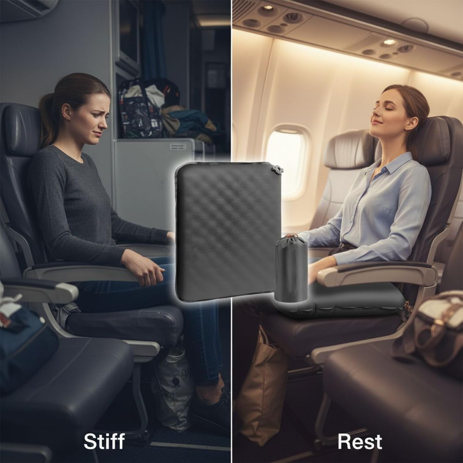 2 Stück Sitzkissen, Fußpresse, aufblasbares Flugzeug, 42 x 33 cm, ideal für Reisen und Zuhause