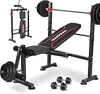 MAIDOMA 1500LBS 8-in-1 Foldable Weight Bench Set with Leg Extension, Preacher Curl, Safety Rack for Home Gym Workouts
