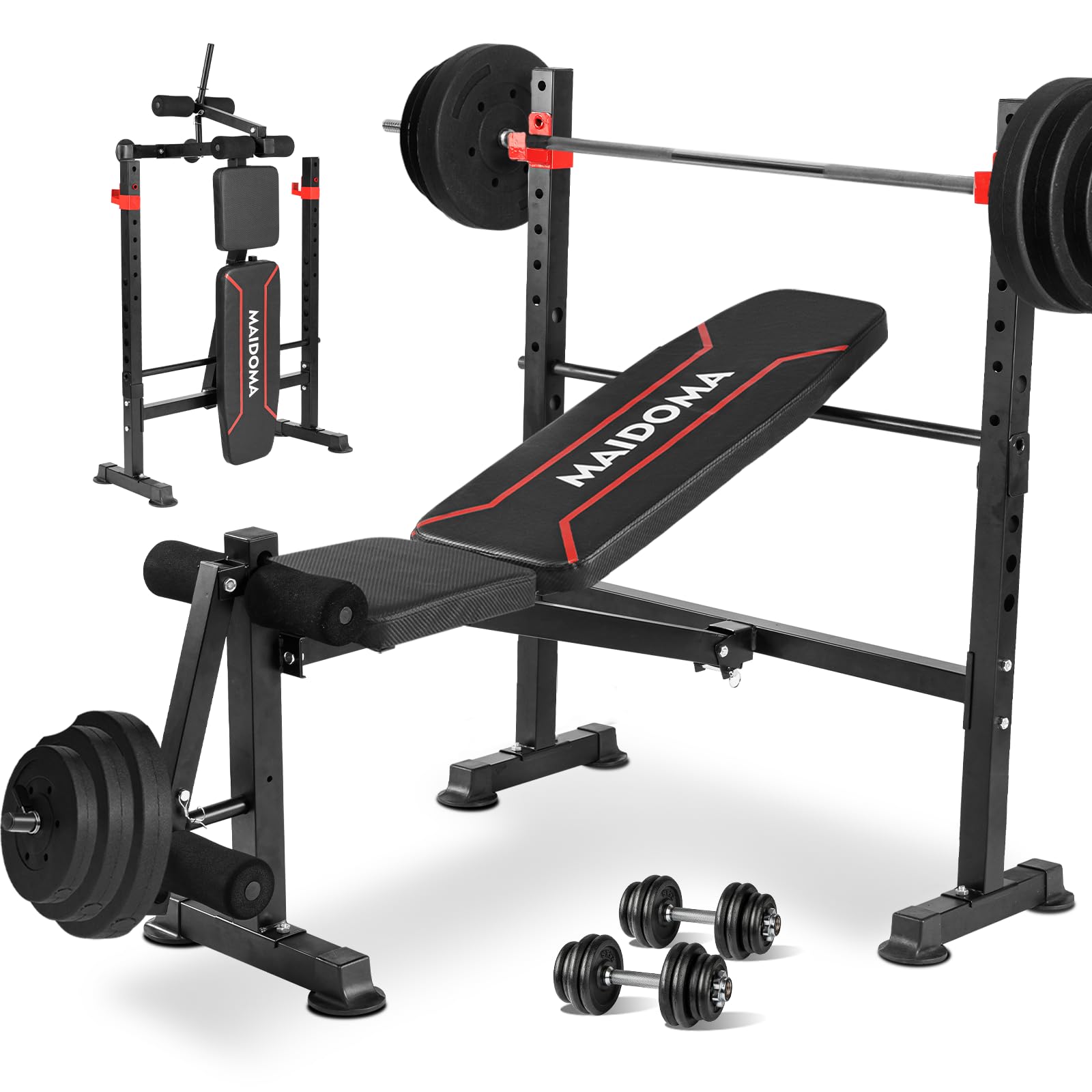 1500LBS 8 in 1 Olympic Weight Bench Set with Leg Extension/Curl and Preacher Curl, Bench Press Set and barbell Rack with Safety Bar Catches, Foldable Workout Benches for Home(US Stock)