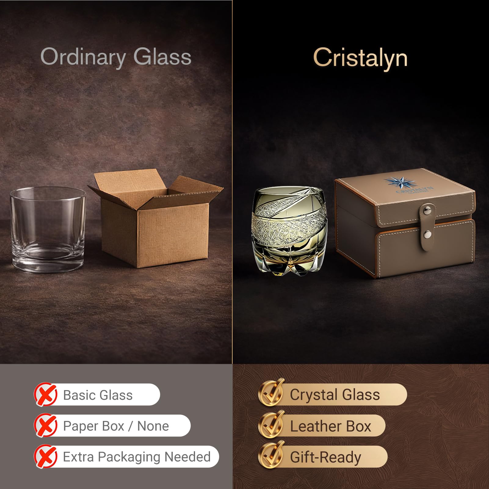 Verre à whisky style Edo Tokyo Kiriko – Verre à whisky en cristal taillé à la main 250 ml, design japonais élégant pour bourbon, scotch et cocktails – 1 pièce
