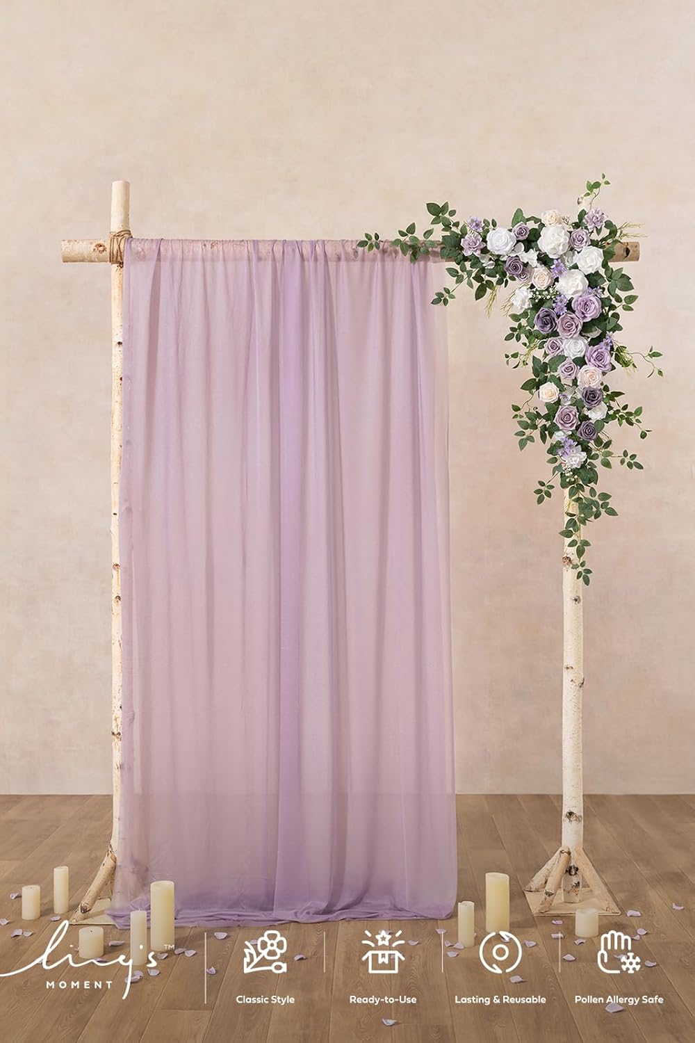 Ling's moment Wedding Arch Flowers - 6.5FT Floral Garland for Ceremony Arbor Backdrop Decoration - Artificial Rose Floral Swag for Sweetheart Table Birthday Party, Baby Shower, Purple Prpl-lilac & Cream