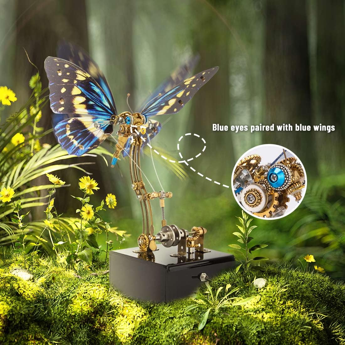 Puzzle 3D meccanico dinamico a forma di farfalla in metallo per adulti, kit di montaggio insetti 3D in metallo con carillon, regalo per adulti (versione kit/300+pz/blu)