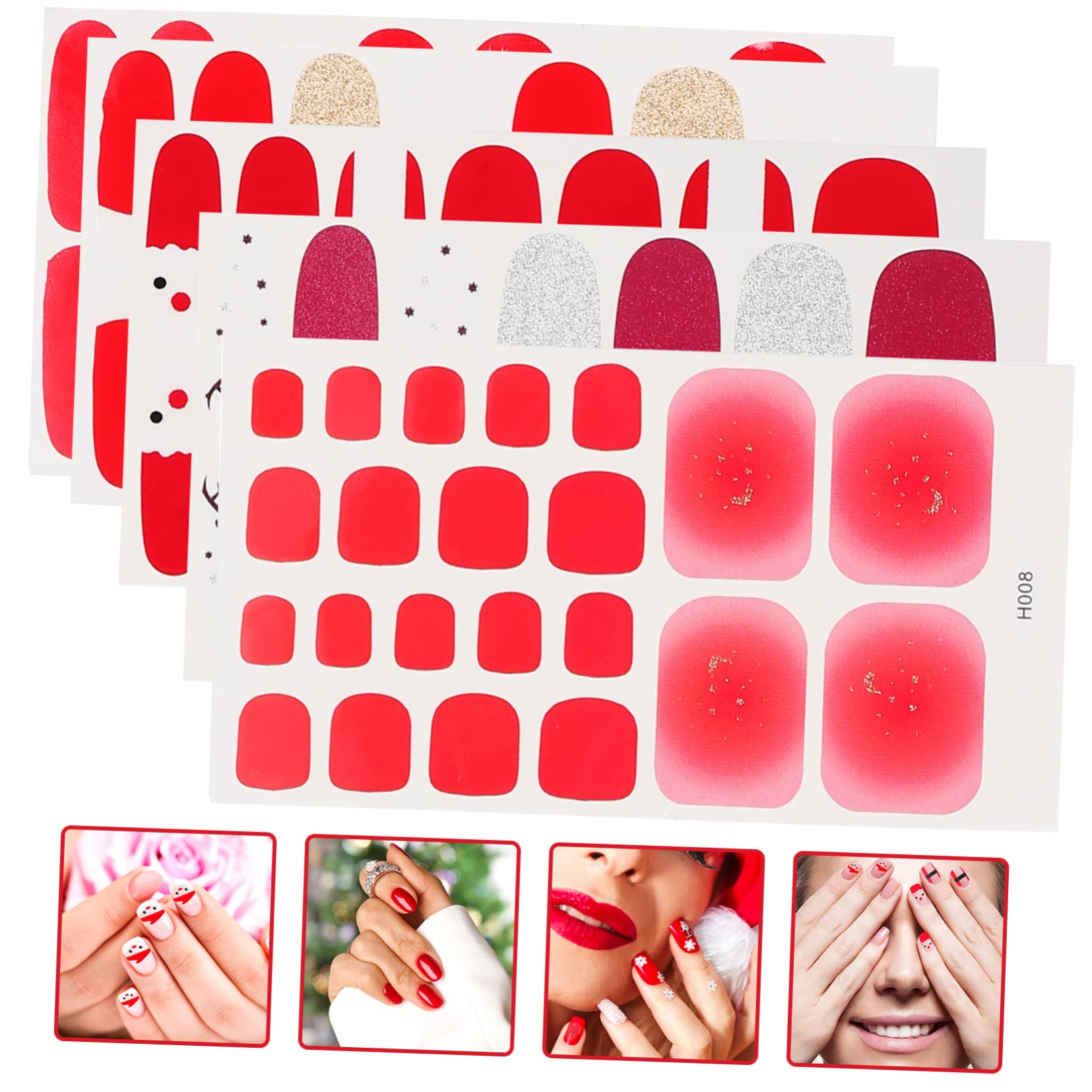 FRCOLOR 5 Set Adesivi Per Unghie Natalizi Ragazze Unghie Finte Unghie Finte Per La Festa Di Natale Consigli Per Decorazioni Natalizie Per Le Unghie Rosso 5 Fogli 5 Fogli*5