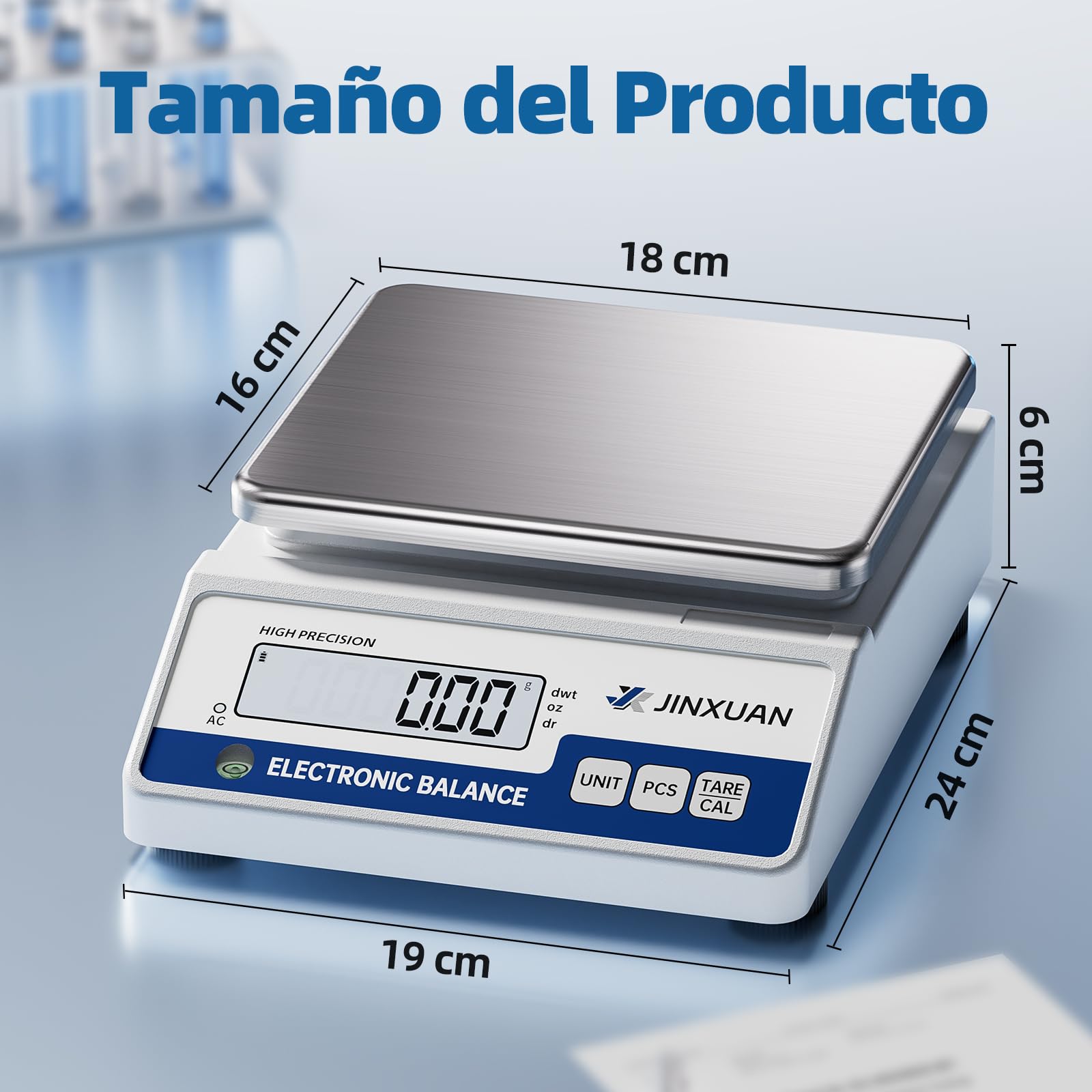 Báscula digital de laboratorio, 1000 g x 0,01 g, con una precisión de 0,01 gramos