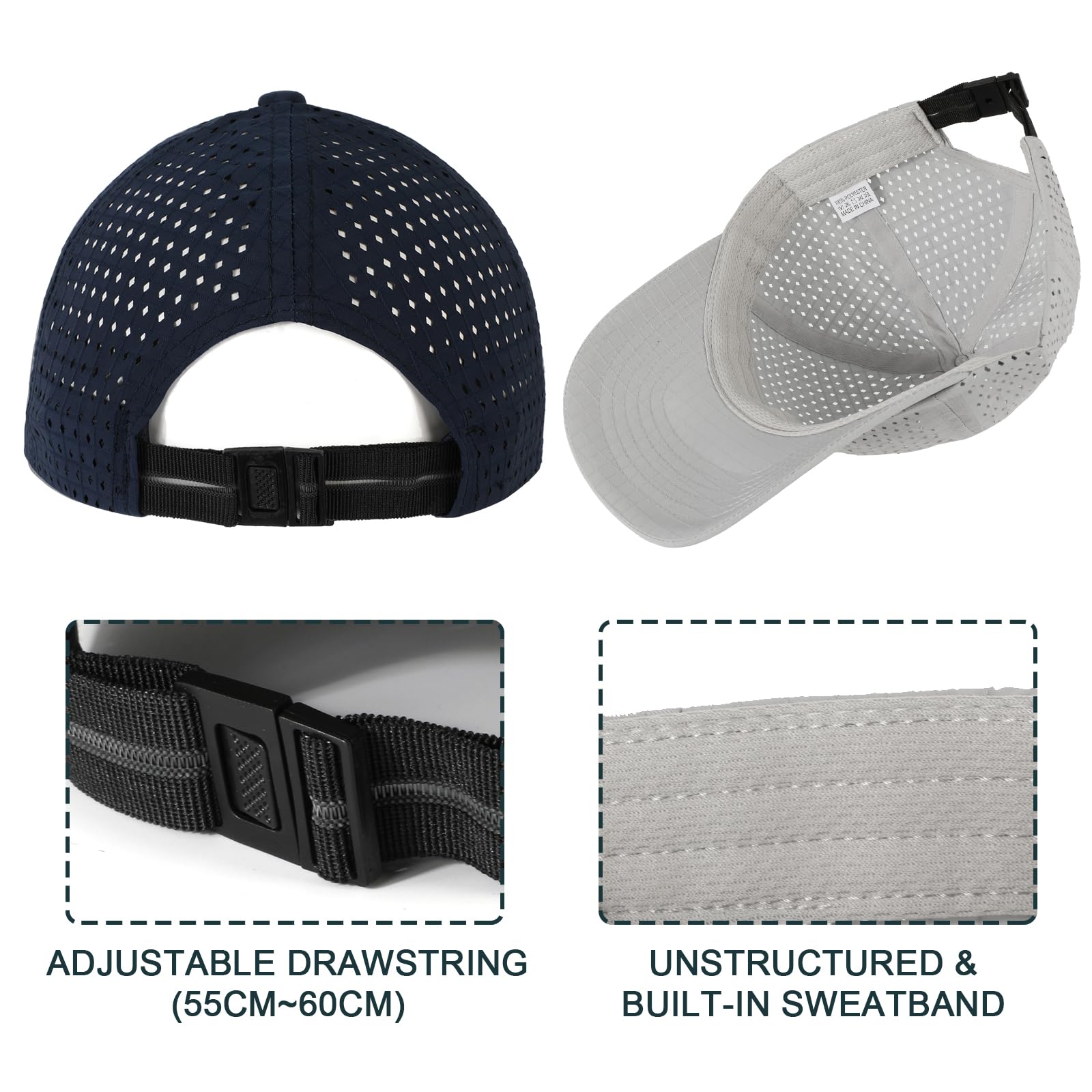 2 Packs Gorra de BéIsbol de Transpirable para Hombre, Gorra Running de Secado Rápido Malla, Gorro de Protección Solar Sombreros de Verano Viseras Plegable Ajustable Ligera al Aire Libre