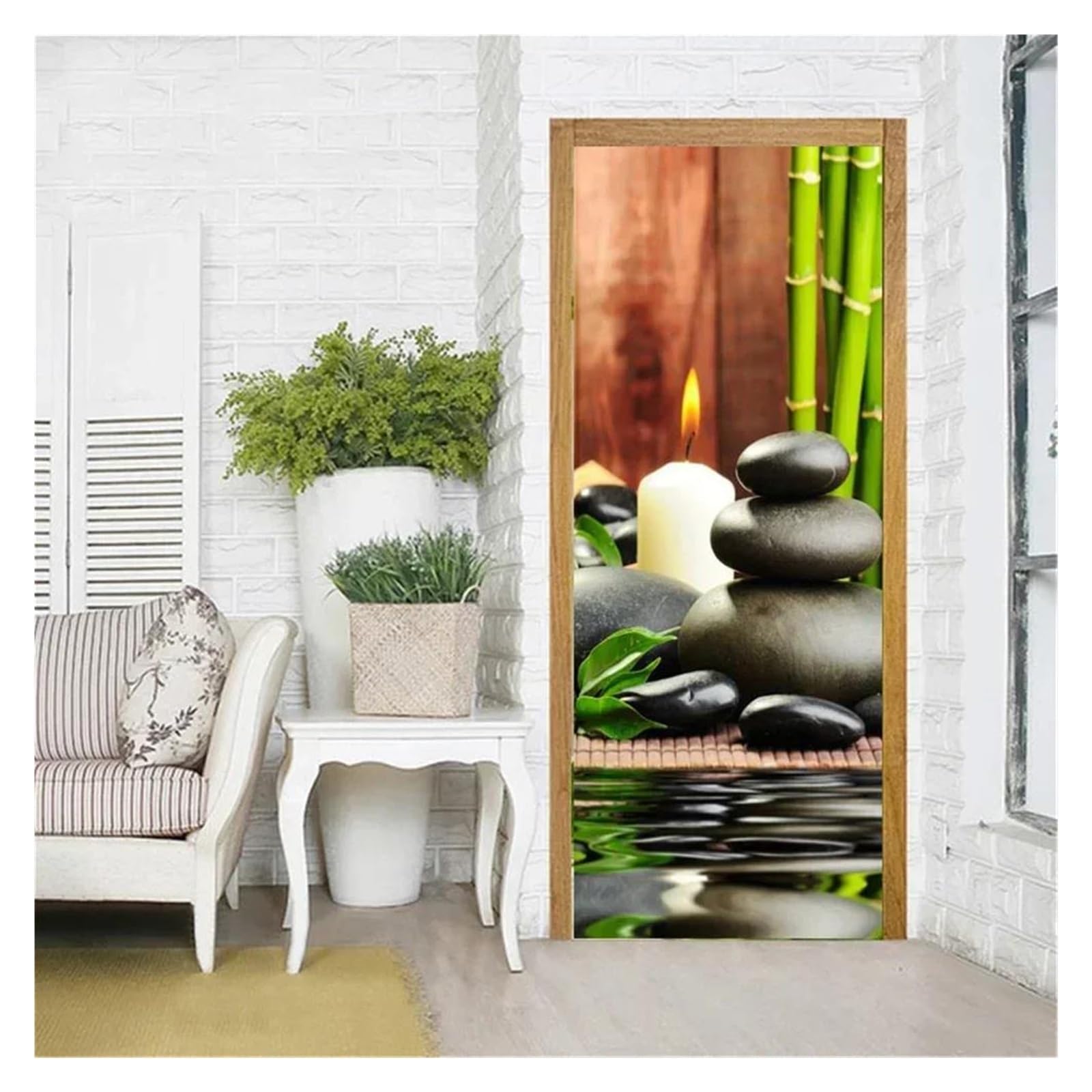 Papier peint pour porte motif bambou zen avec impression haute définition premium
