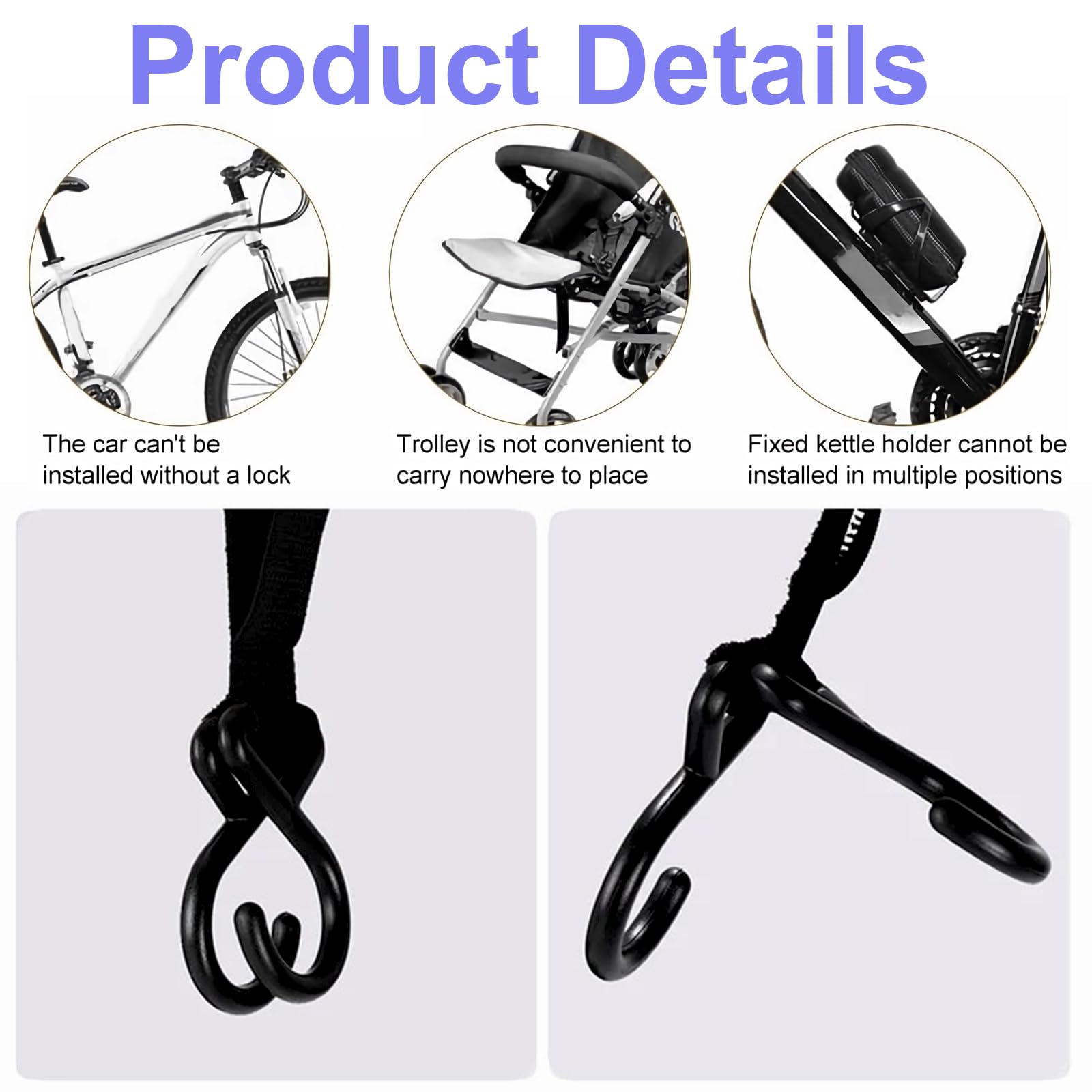 Set de portavasos universal, con portavasos en forma de corazón y 2 correas con ganchos, caja de almacenamiento para teléfono, desmontable y portátil, para botellas de agua, bicicletas(negro)