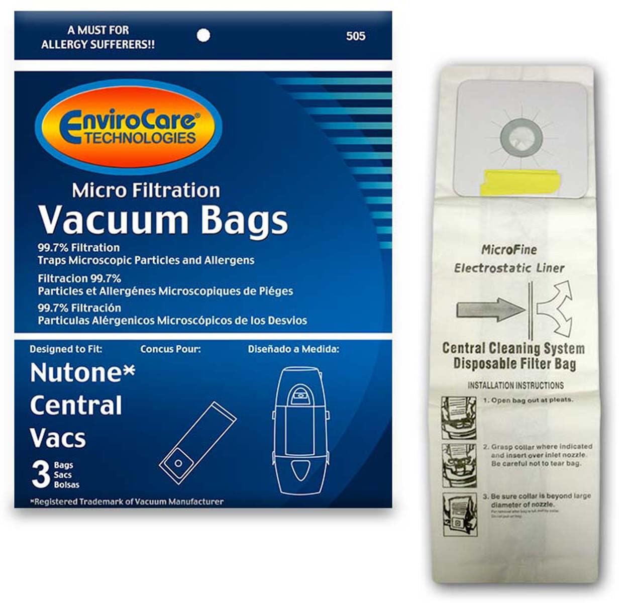 Sacs aspirateur central Nutone EnviroCare x3 pour micro-filtration