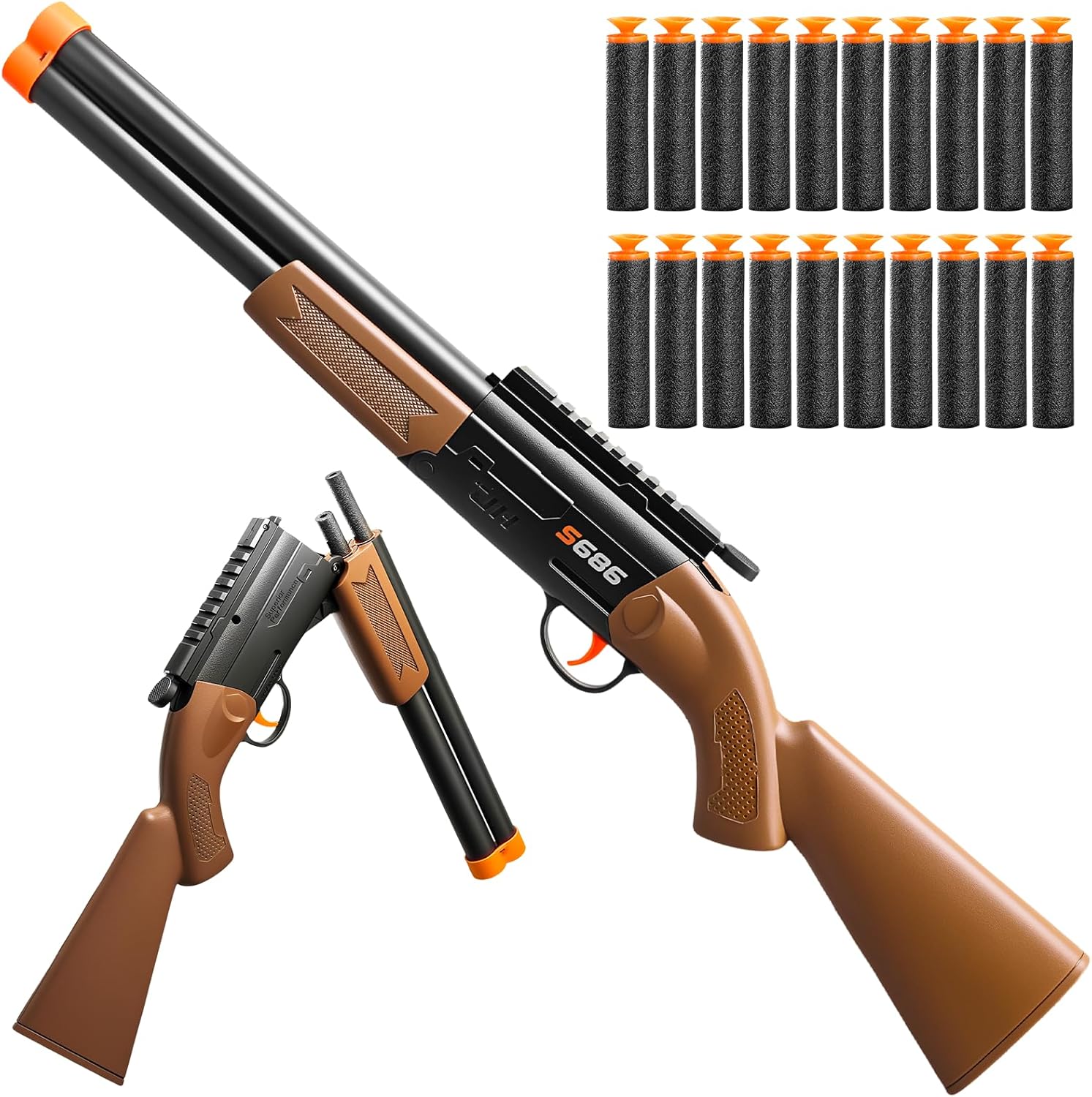Toy Gun for Outdoor Battle, 25 Inch Double Barrel Shotgun Toy,with 20 Soft Bullet Darts,Toy Foam Blasters Fake Guns for Teens & Adults, Realistic Shooting Games Gift for Age 8-12 Years Old