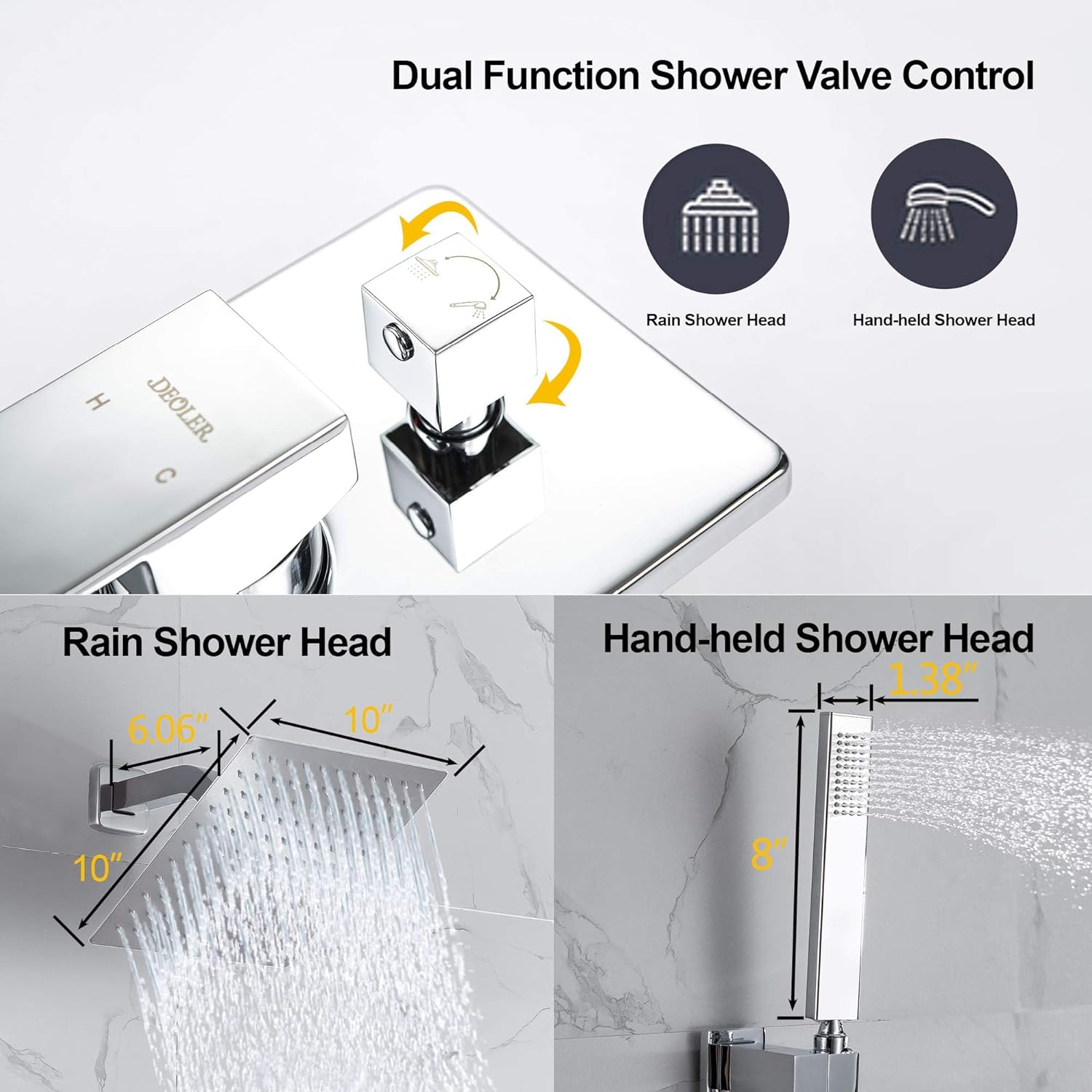 Rain Shower System with Handheld Shower, 10 Inch Wall Mounted Shower Faucet Set Bathroom Luxury Rain Mixer Shower Combo Set Rough-in Valve and Trim Kit, Chrome