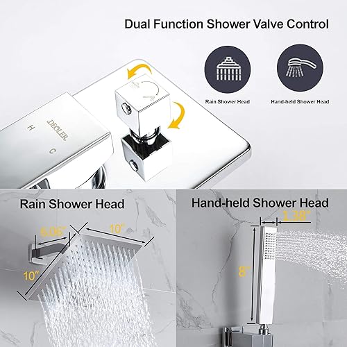 Miniatura 33 de Sistema de ducha con ducha de mano, juego de grifo de ducha de lluvia con cabezal de ducha de 10 pulgadas y sistema de ducha de mano montado