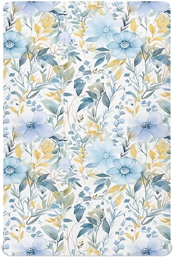 Kigai Fitted Crib Sheet for Boys Girls,Watercolor Flowers Jersey Knit Baby Sheet for Standard Crib and Toddler Bed Mattresses, Cozy Soft Breathable,