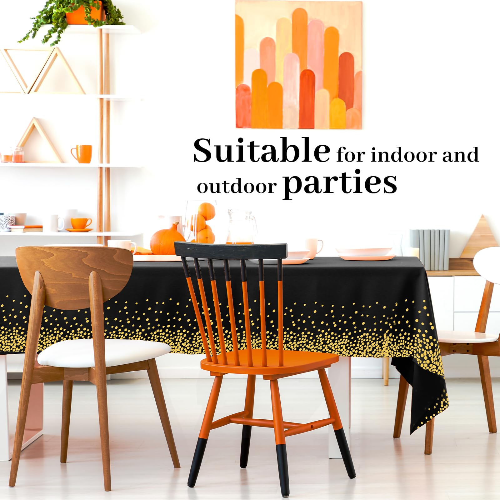 1 zwart en goud wegwerptafelkleed voor rechthoekige tafel, tafelkleed met gouden stippen confetti voor afstudeerfeest, verjaardag, cocktail, 137 cm x 274 cm