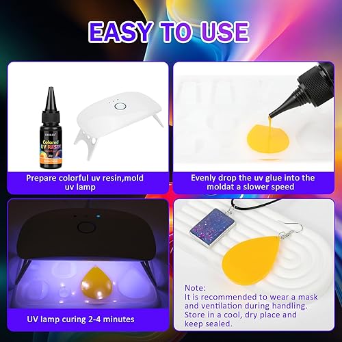 Miniatura 5 de KISREL Resina UV, kit de resina UV de 24 colores opacos, resinas UV de color sólido, resina transparente ultravioleta rígida para manualidades,