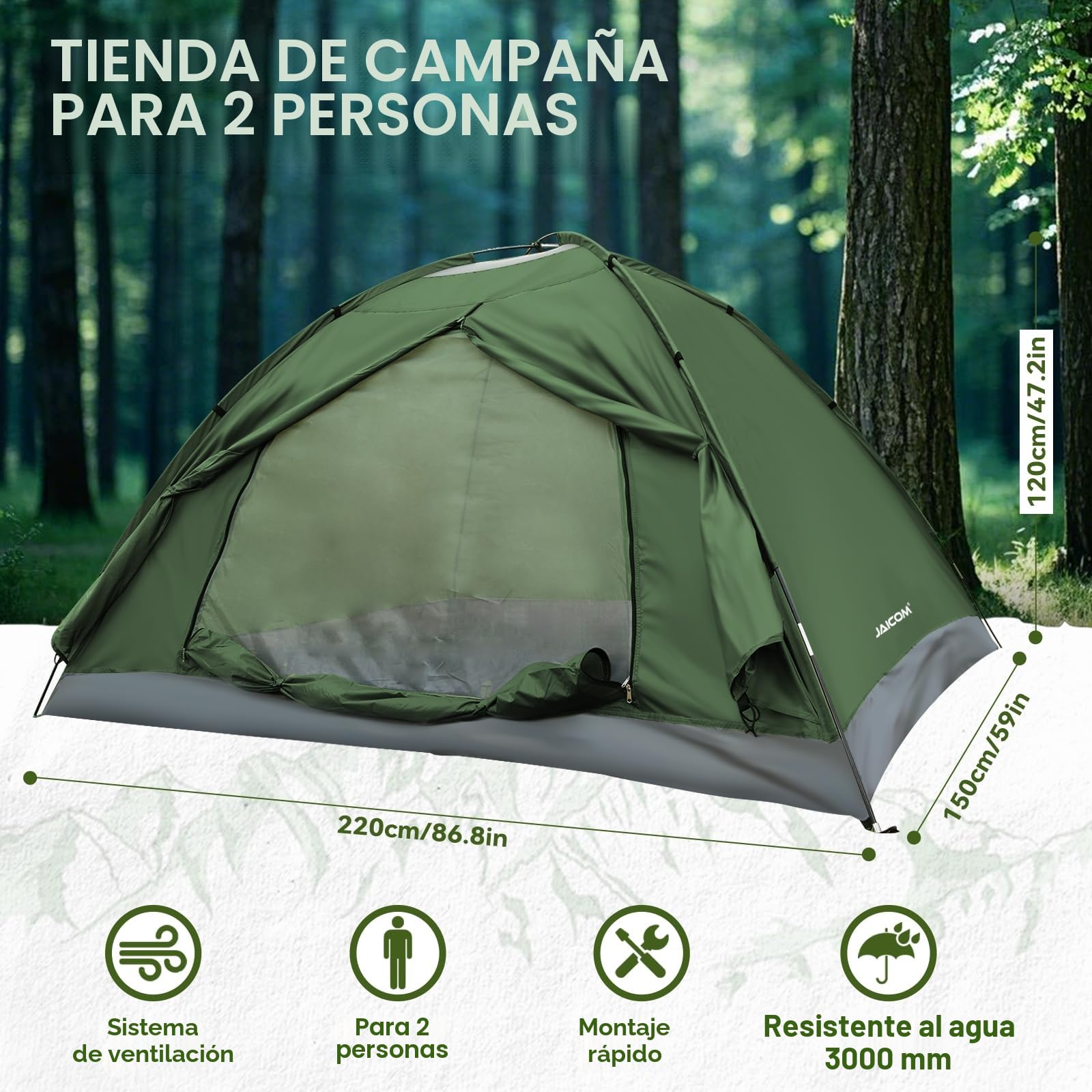 JAICOM Tienda de Campaña para 1-4 Persona, Tiendas iglú Ultraligera e Impermeable, Fácil de Montar Doble Capa Tienda Campaña, para Senderismo, Escalada al Aire Libre, Camping, Playa, Familia