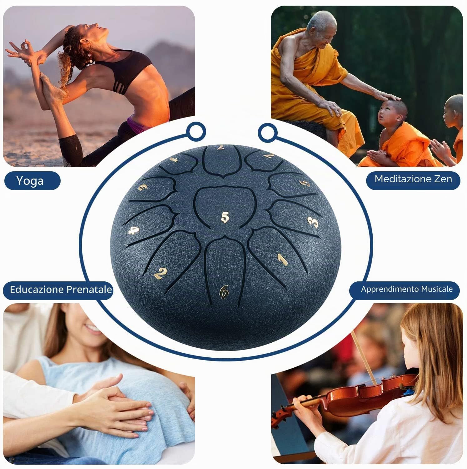 CIRULLI Tongue Drum 11 note da 6 pollici, tamburo per la lingua, in acciaio, con scatola per accessori, tasca, lettore musicale e bacchetta per meditazione, yoga, guarigione del suono