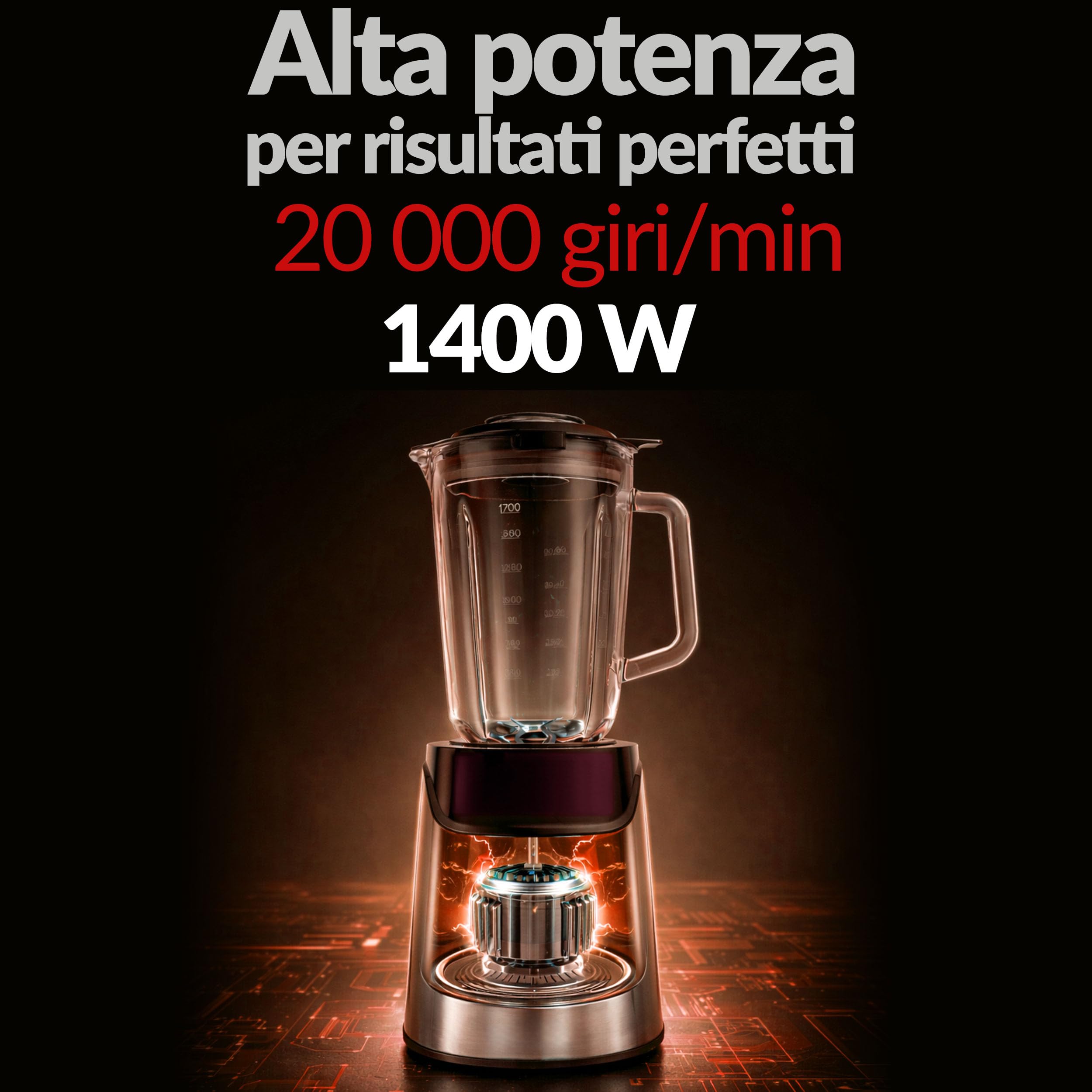 LEHMANN Frullatore Elettrico in Vetro 1,7 L, 10 Velocità, Pulse e 3 Programmi: Smoothie, Tritaghiaccio, Milkshake, Parti Lavabili in Lavastoviglie, Bottiglia Portatile e Macinino, 1400 W, Argento