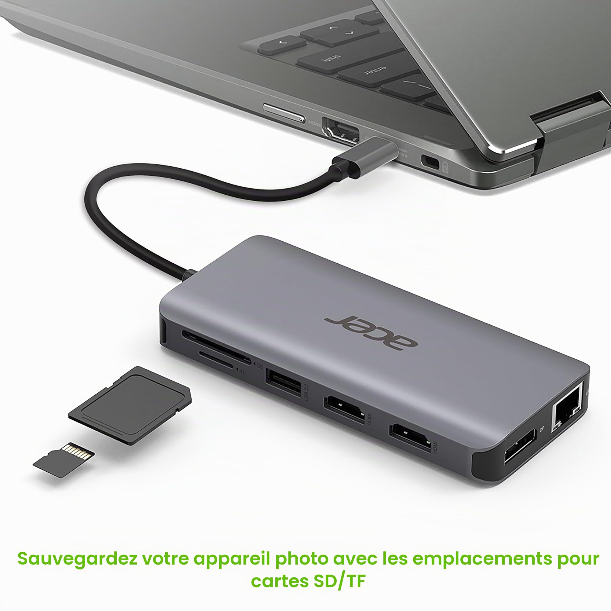 Acer HP.DSCAB.009 Station d'accueil avec Fil USB 3.2 Gen 1 (3.1 Gen 1) Type-C Argent