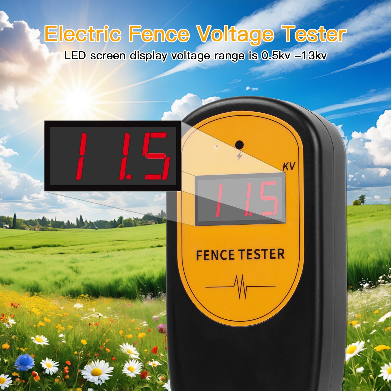 Testeur de tension clôture électrique digital, 13KV 500-13000V, détecteur de défauts, testeur de clôture électrique à pince de poche pour test de tension de clôture électrique de ferme