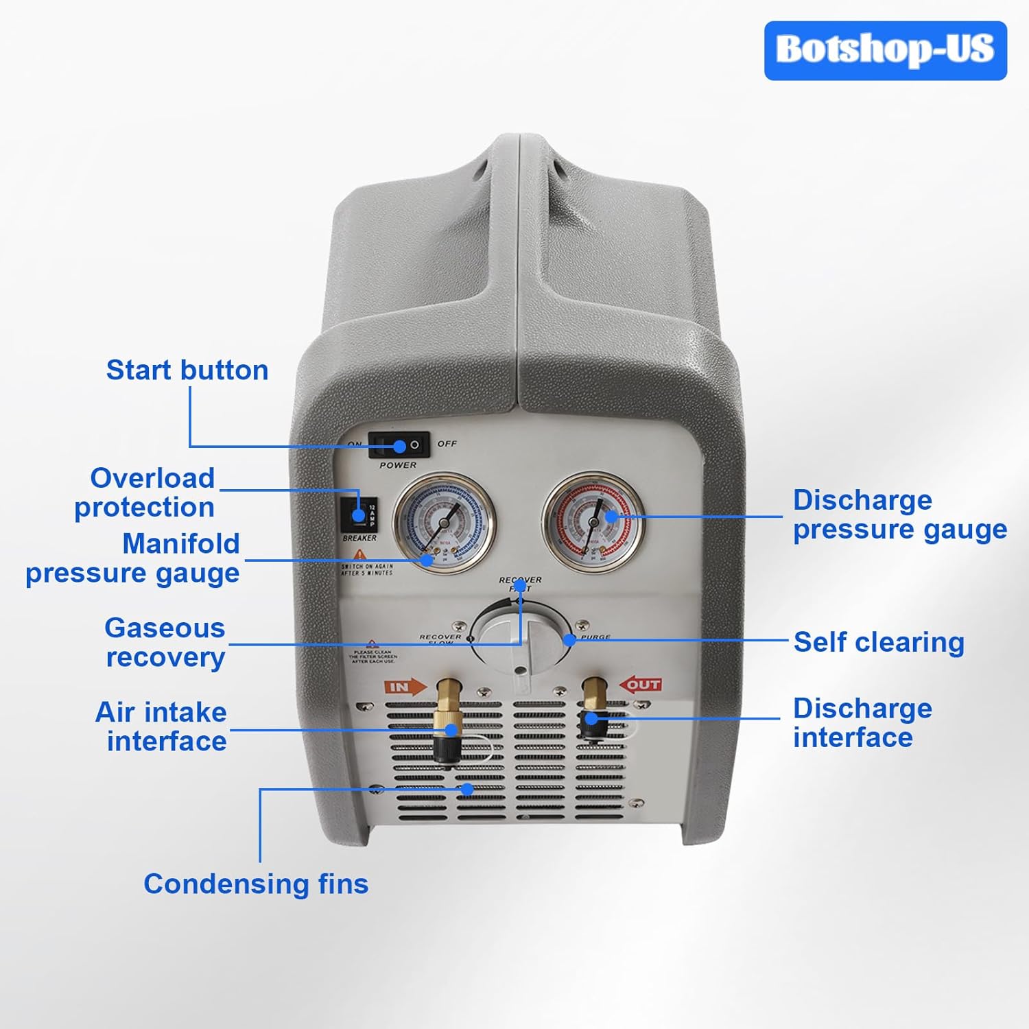 Gdrasuya10 Refrigerant Recovery Machine 3/4 HP Single Cylinder AC Refrigerant Recycling Machine HVAC 558Psi Refrigerant Recovery Reusable Unit Prefessional Air Conditioning Repair Tool (Grey)