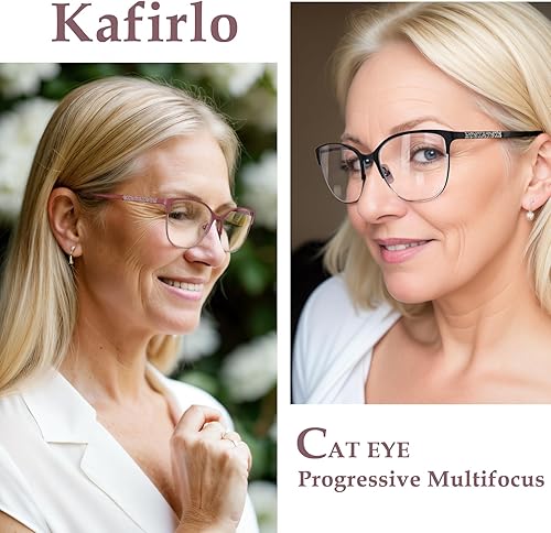 Miniatura 2 de Gafas de lectura multifocales progresivas para mujer, ojo de gato, sin línea, multifoco, transición, luz azul, marco de metal