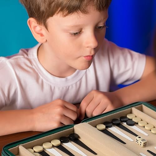 Miniatura 6 de Yellow Mountain Imports Izmir - Juego de mini-juego de backgammon tamaño viaje, damas magnéticas y tablero de 9 pulgadas en elegante estuche de