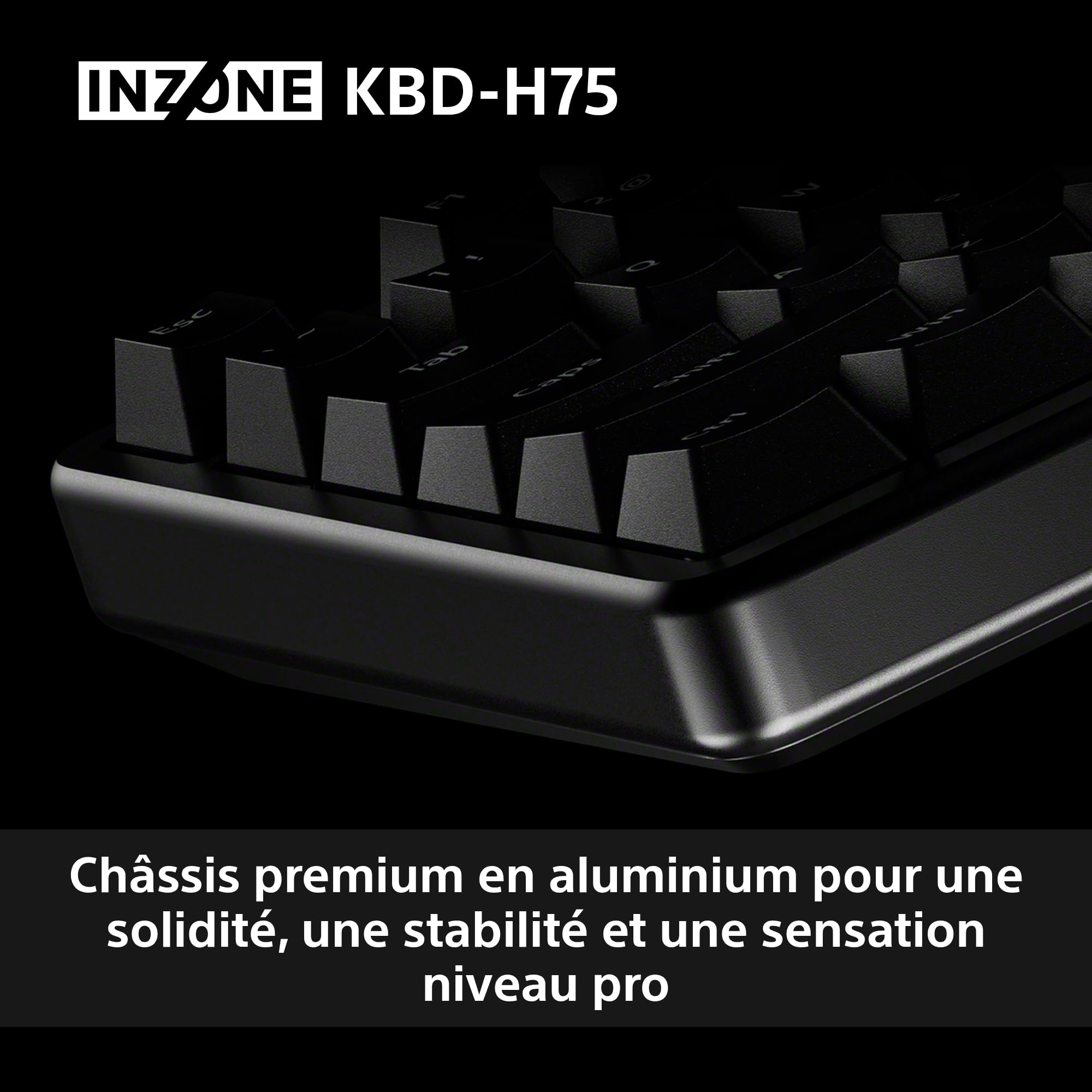 Clavier Gaming Sony INZONE KBD-H75 - Déclenchement Rapide, commutateurs magnétiques, actionnement réglable, 75% TKL, fréquence de rafraîchissement de 8 000 Hz, RGB, PC FPS, Disposition AZERTY - Noir