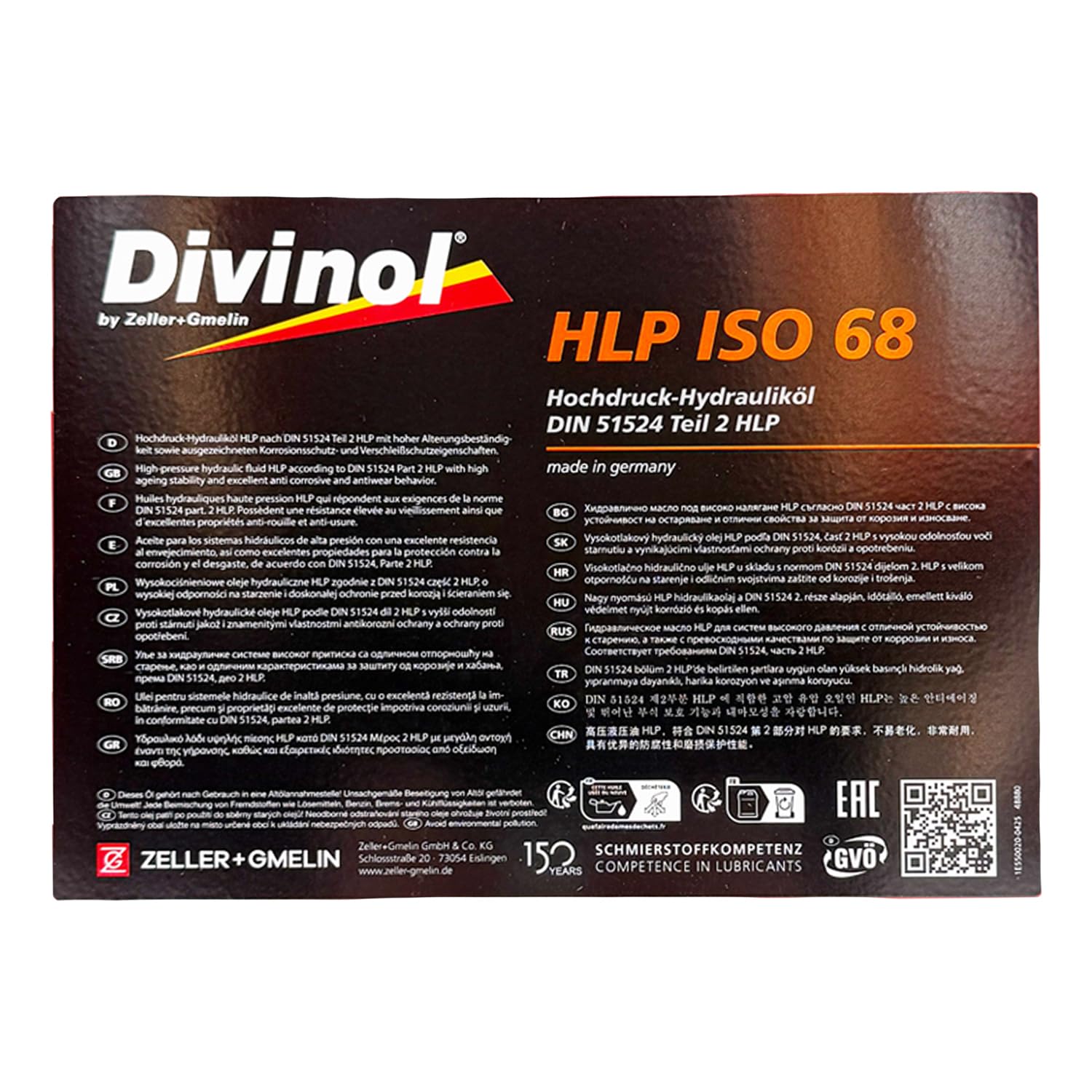 Divinol HLP 68 | 20 L | Hydrauliköl | DIN 51524-2 HLP | ISO VG 68 | (48880) | Hochdruck Hydrauliköl für Hydraulikanlagen Maschinen Industrie – Verschleißschutz Öl | mit Trichter