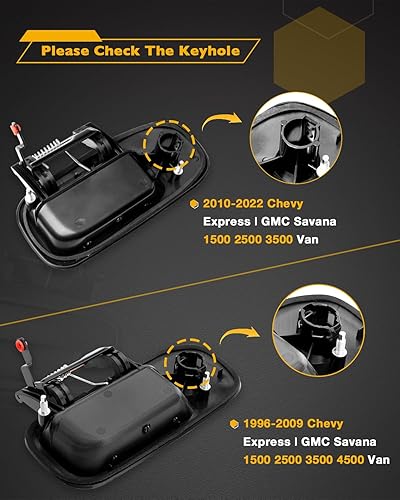 Miniatura 7 de Manija de puerta exterior, lado del pasajero trasero derecho con orificio para llave, compatible con Chevy Express 2010-2022, GMC Savana 1500 2500