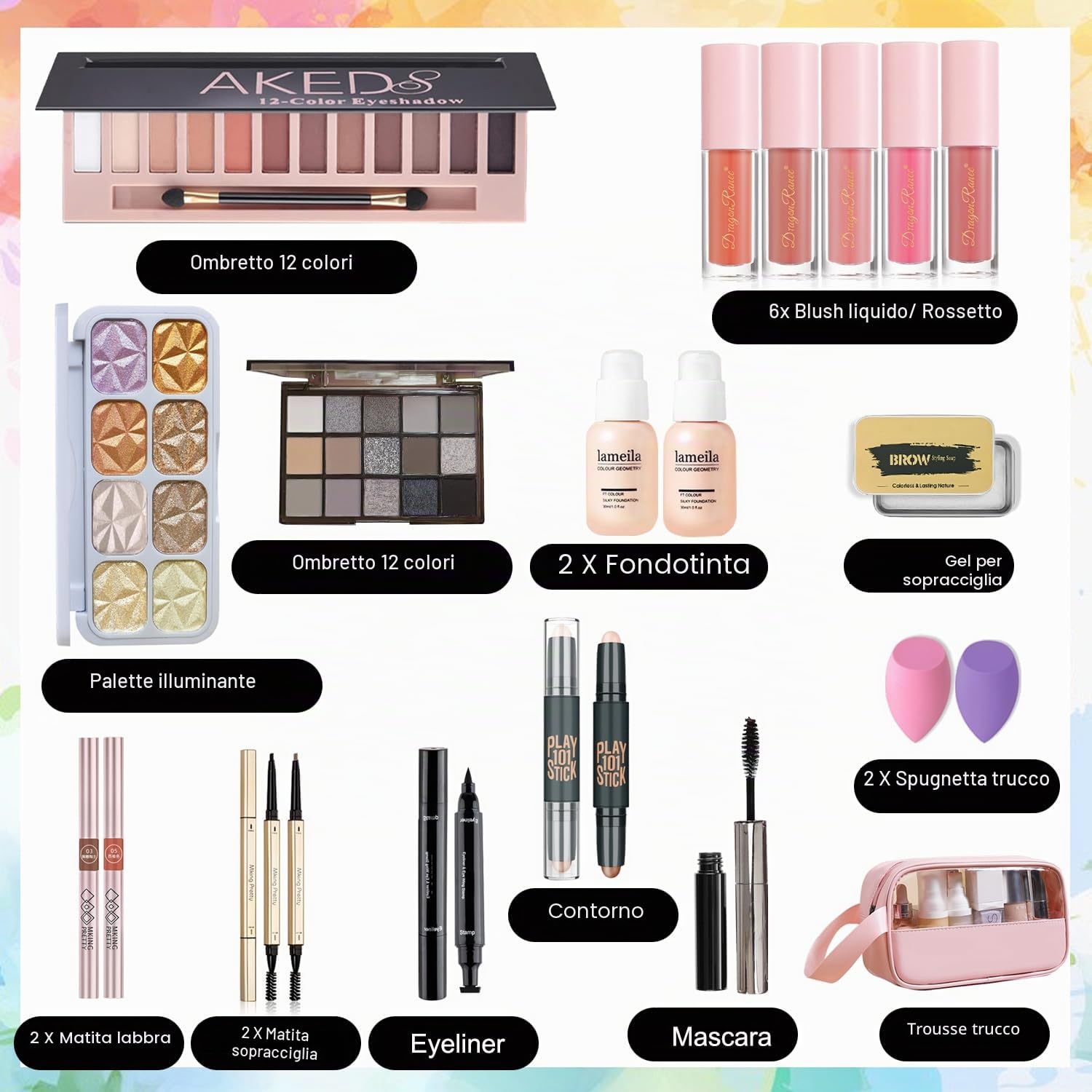Set Trucchi Donna, Ruicen Trousse Trucchi Donna per Donne e Adolescenti, Kit Trucco Make Up Completo Con Portatile Travel Bag Make Up Palette e Altri Accessori, Set Trucchi Ideale per Principianti