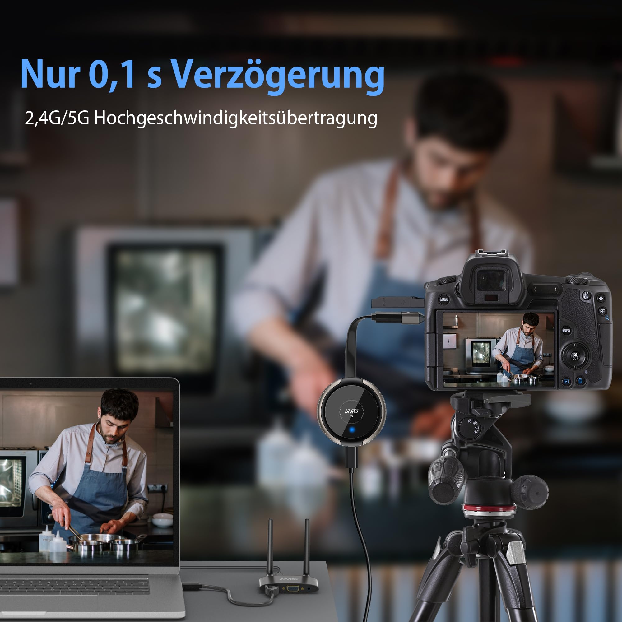 Wireless HDMI Transmitter and Receiver 4K, 5G 165FT/50M HDMI Funkübertragung Supports 8 TXS to 1 RX, Plug & Play FHD Wireless Extender für Streaming Video Audio File von, Laptop, PC zu HDTV/Projektor