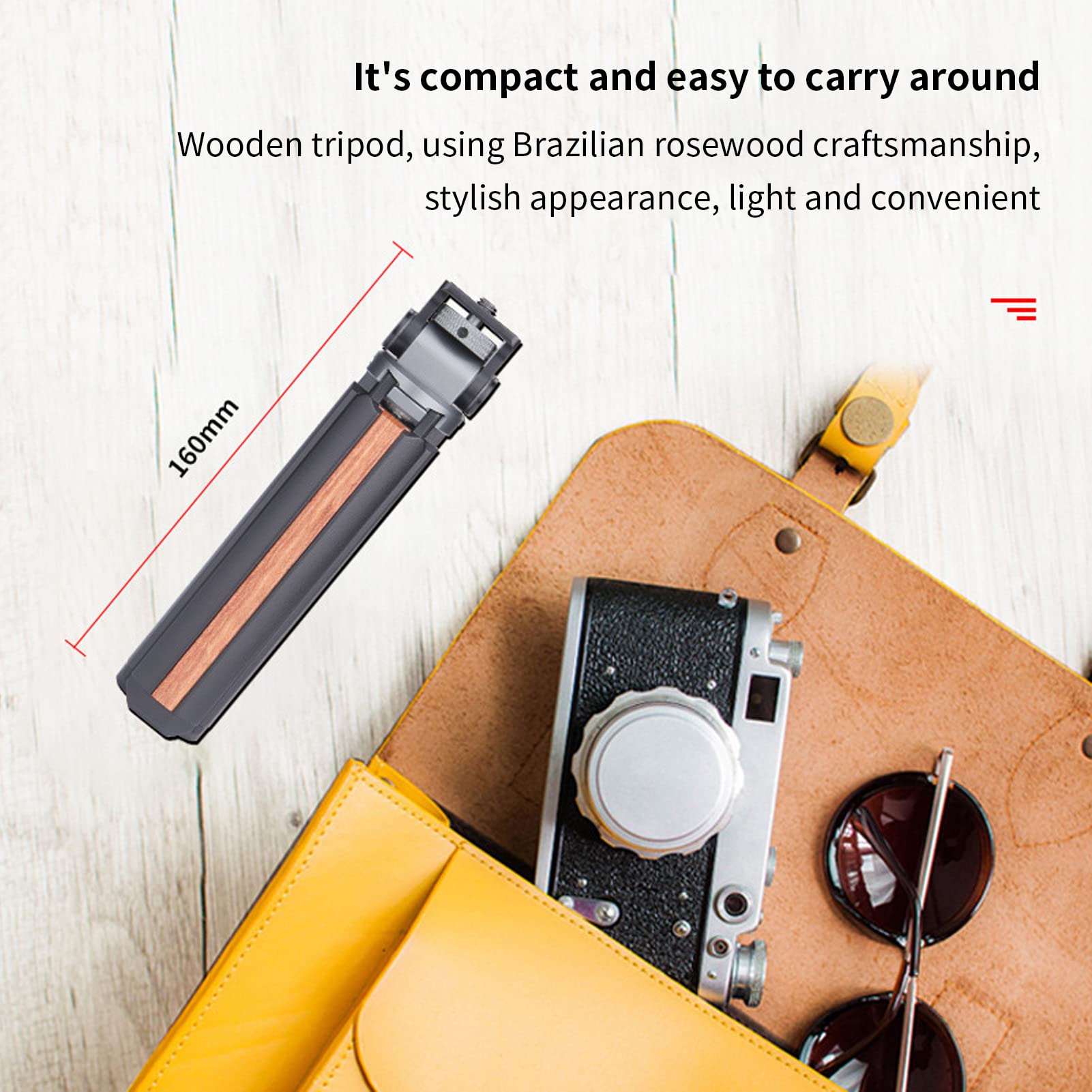Treppiede da tavolo con vite da 1/4", lega di alluminio + treppiede in palissandro brasiliano per smartphone, fotocamera, live streaming e webcam