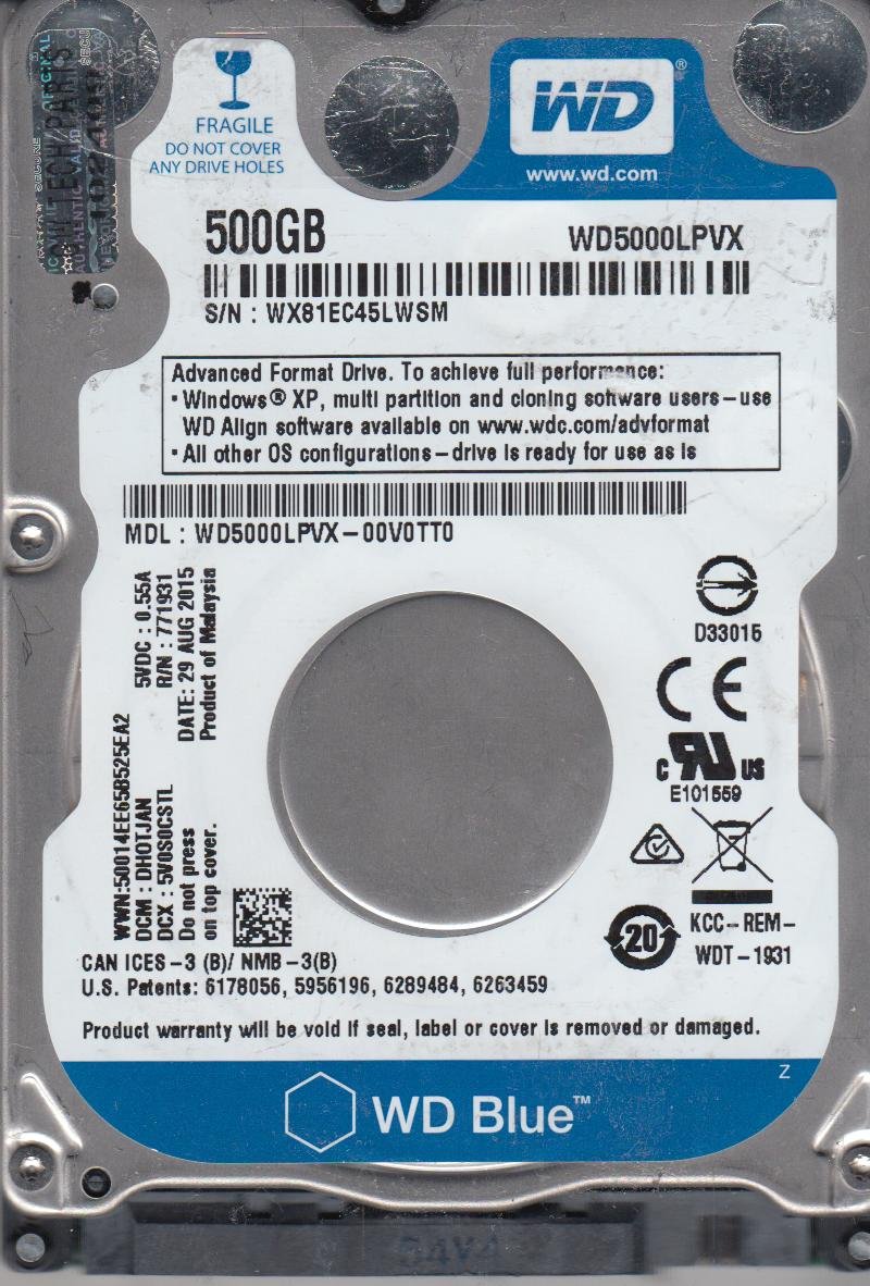 Amazon | wd5000lpvx-00 V0tt0、DCM dhotjan、Westernデジタル500 GB