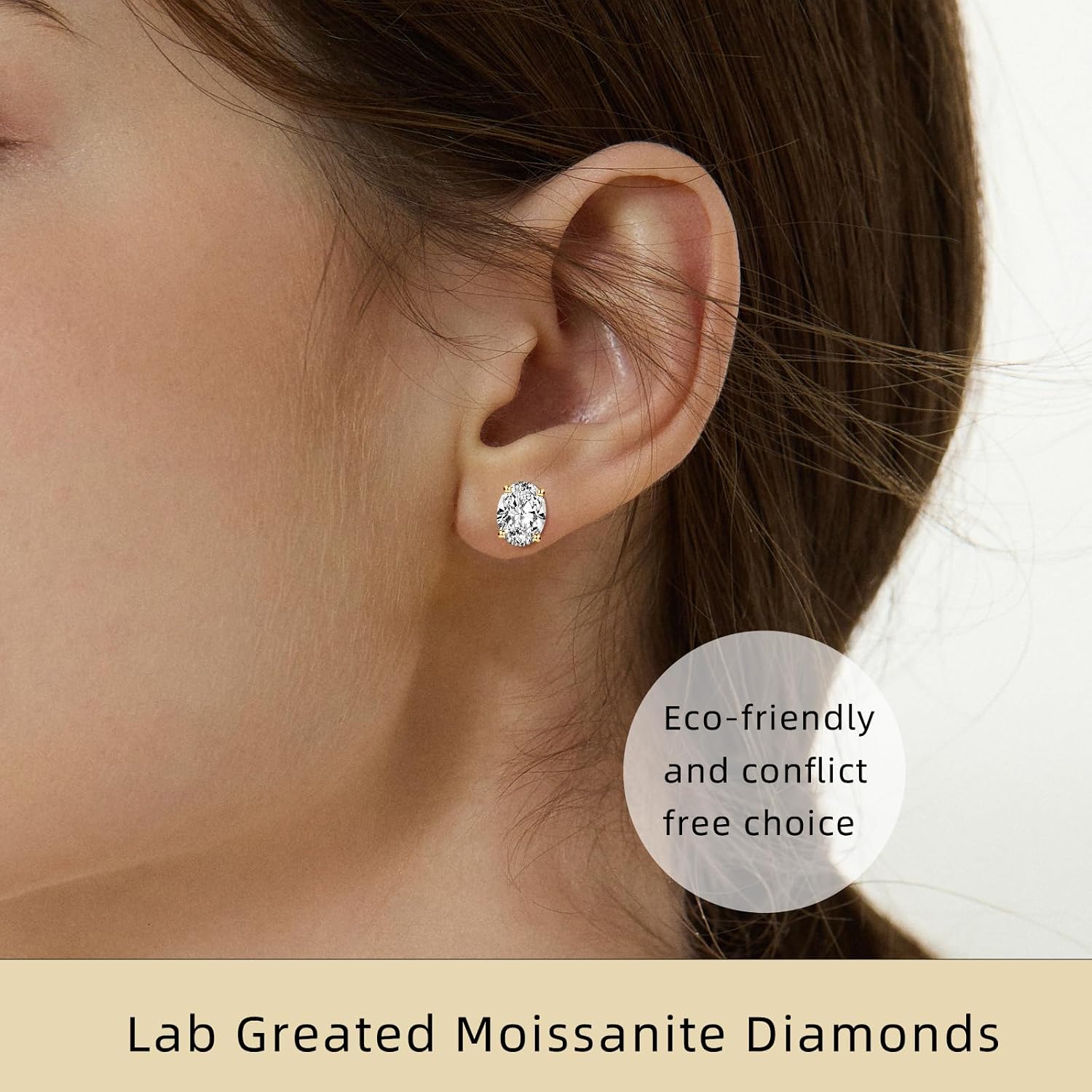 10K Solid Yellow gold Earrings Big Moissanite Stud Earrings for Women Men, 3.0ct Solitaire Oval Simulated Diamond Earring Studs Jewelry Christmas Gifts in Real 10K Gold Screw Backs 6x8mm