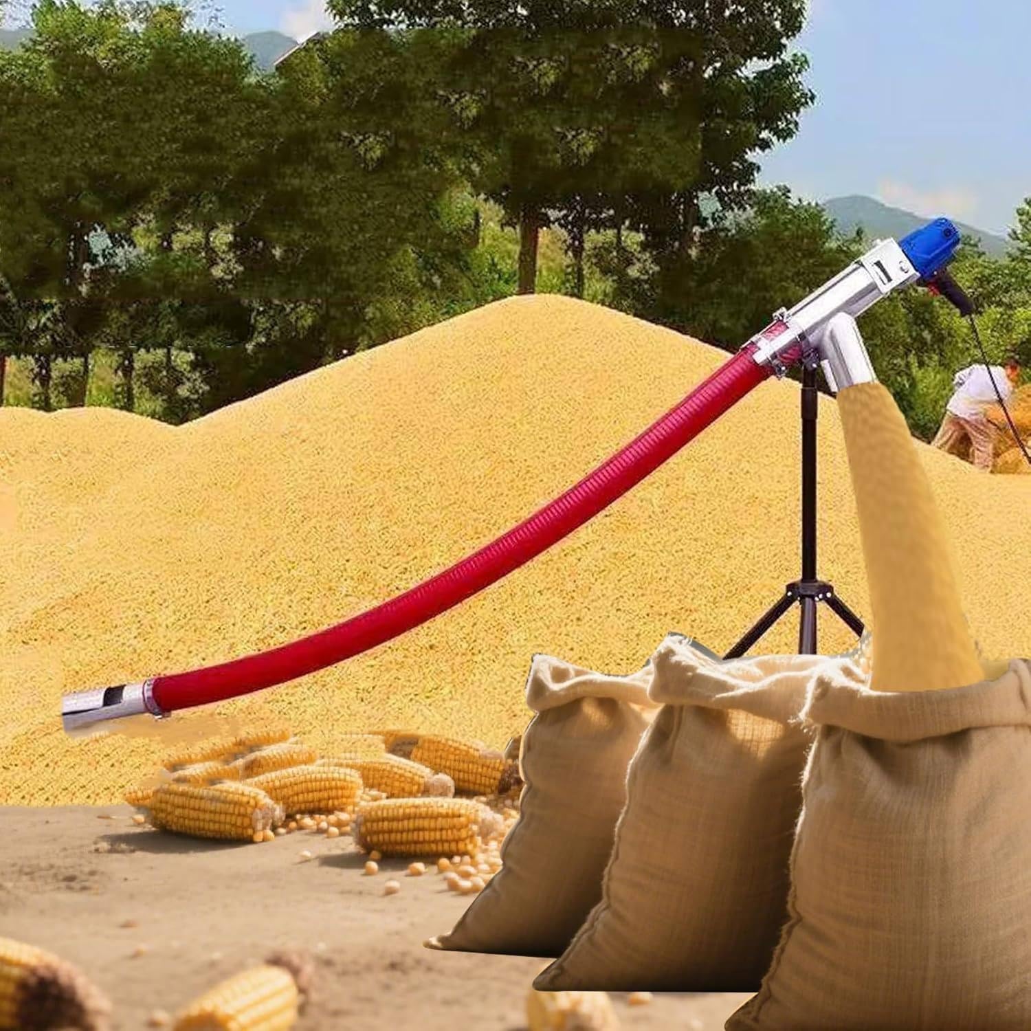 Pompa Di Aspirazione per Cereali, Tubo Flessibile Da 1,5 M, Piccolo Trasportatore per Cereali/Cemento/Sabbia, Trasportatore a Coclea Con Elevata Aspirazione per Un Trasporto Efficiente Dei Cereali