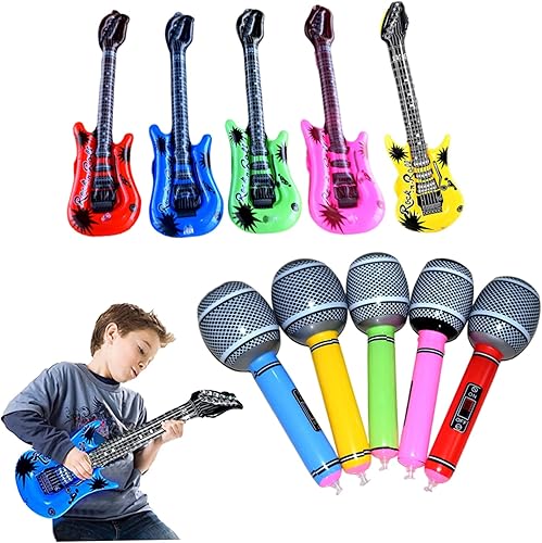 LokweeTal Instrumento musical inflable Guitarra Inflable Micrófono Inflable Niños Accesorios Inflables 10PCS Globos de Color Aleatorio
