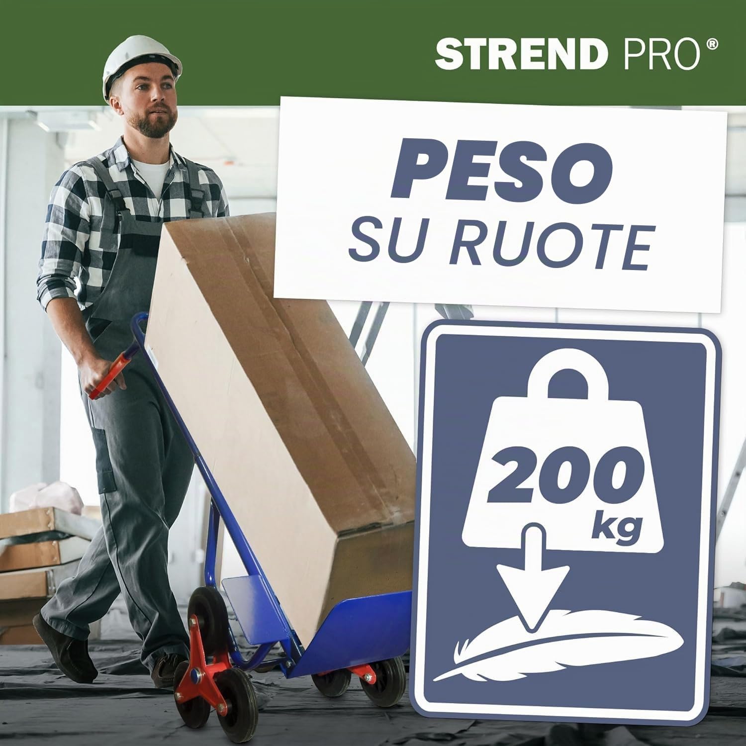 STREND PRO Carrello per Scale Pieghevole 200 kg | Carrello con Ruote per Scale | Piccolo Carrello Saliscale | Carrello Portapacchi per Scale | Aiuto al Trasporto per Lavatrici | Carello Porta Casse