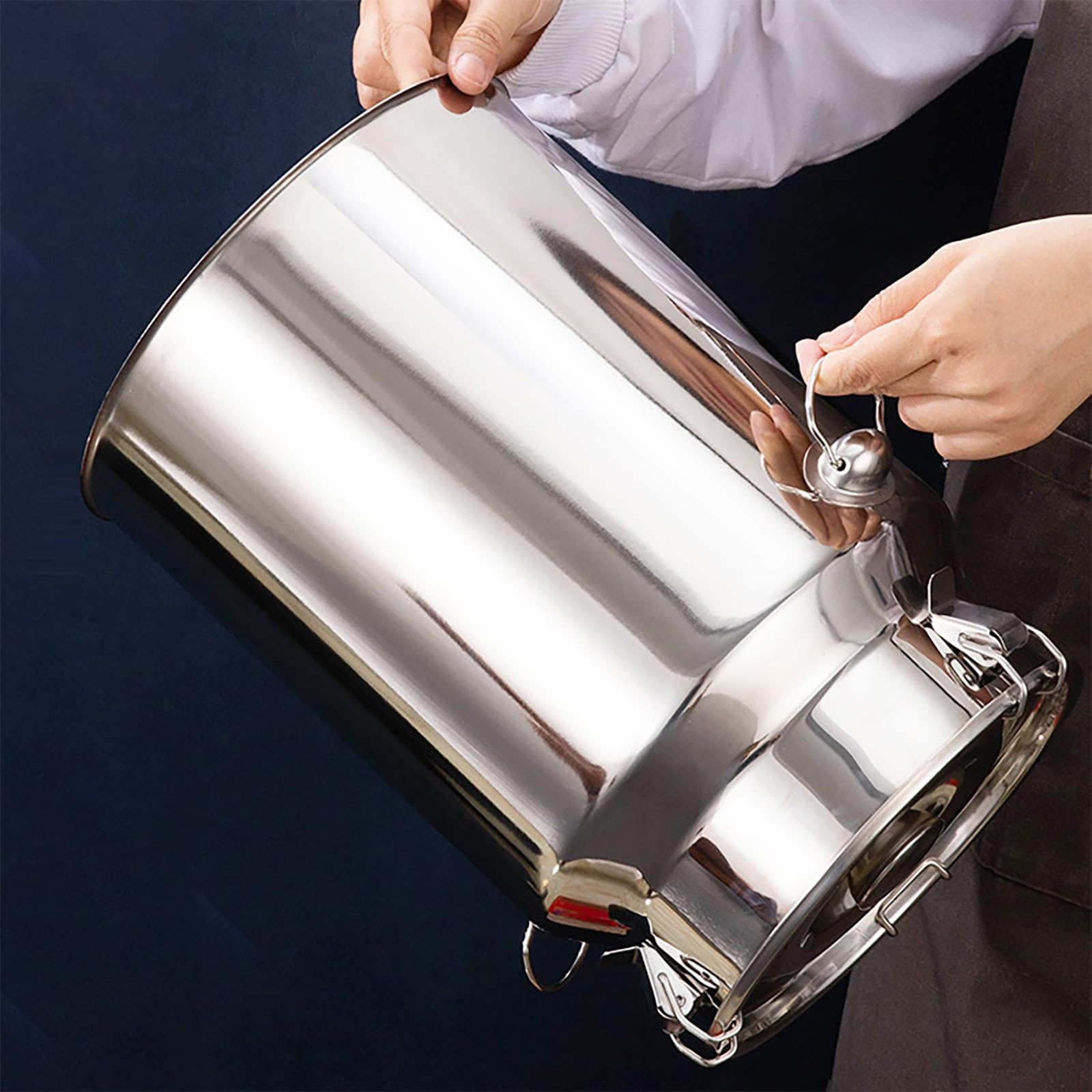 Cubo de Leche, Acero Inoxidable para Leche y Vino con Tapa Asas Almacenamiento Transporte, 5 l