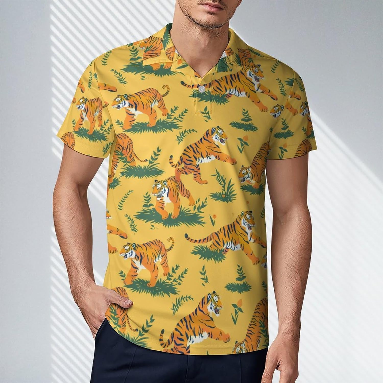 Funny Tigers Novelty Men's Short Sleeve Shirt Golf Tennis Shirts Work T-Shirt Sport Tee