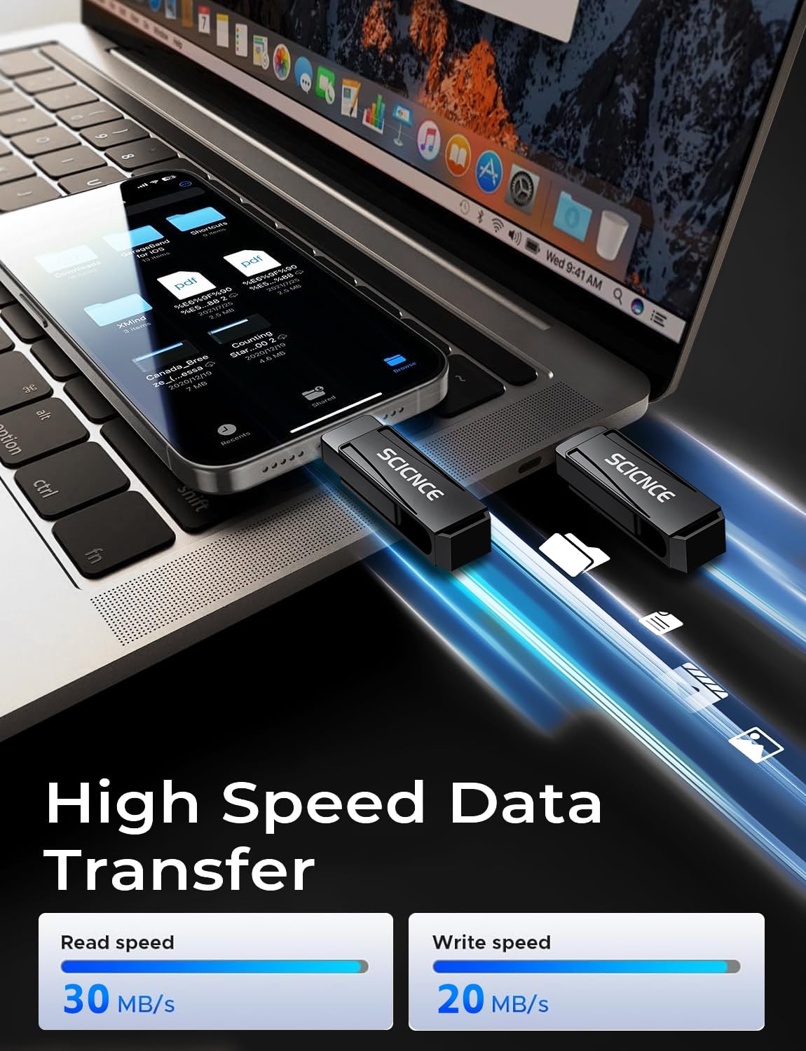 Memoria USB para copia de seguridad y almacenamiento de fotos, 512 GB, no requiere aplicación, compatible con iPhone, iPad, Android PC, color gris espacial
