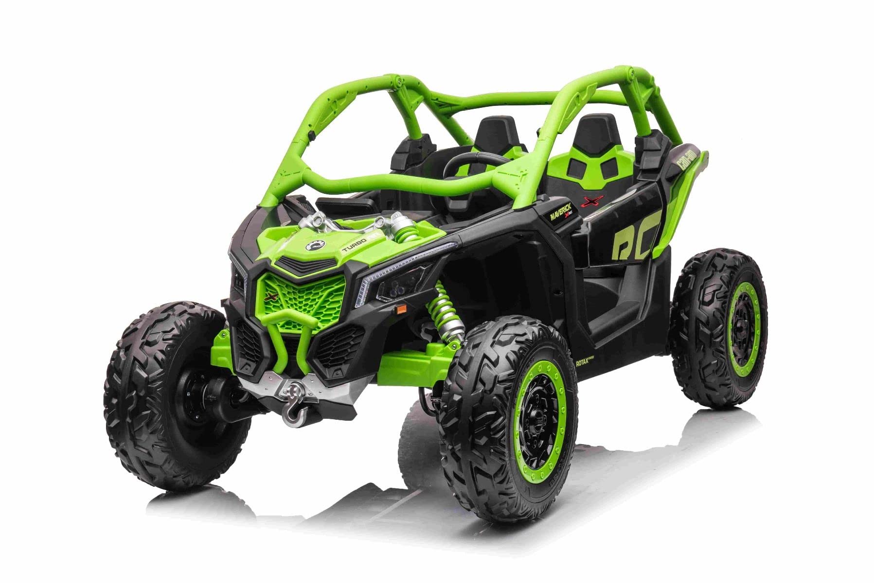 4x4 Voiture électrique Enfants 24V Buggy 2 Places Can-Am Maverick, sous Licence, 4×200W Moteurs, Batterie Lithium, Suspension, Roues EVA, télécommande parentale 2,4 GHz, MP3/USB/SD, Vert