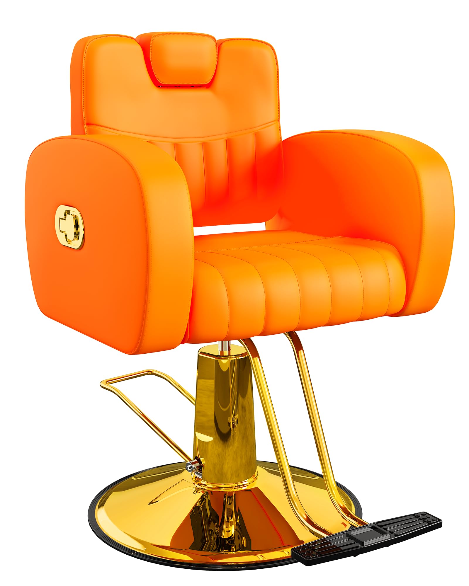 Baasha Ergonomic Orange and Gold Salon Chair with Comfortable Thickened Cushions, Heavy Duty Reclining Stylist Chair for Hair braiding, Extensions, Tattooing, Weight Capacity 440 lbs