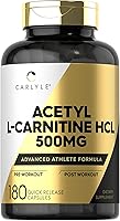 Vista 1 de Carlyle Acetyl L-Carnitine HCL Supplement 500mg Capsules 180 Count Advanced Athlete Formula Non-GMO & Gluten Free