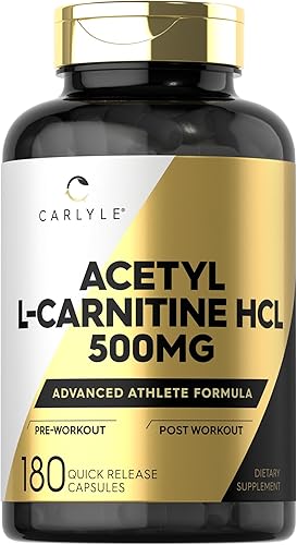Carlyle Acetil L-carnitina HCL 500 mg 180 unidades Suplemento sin OMG y sin gluten