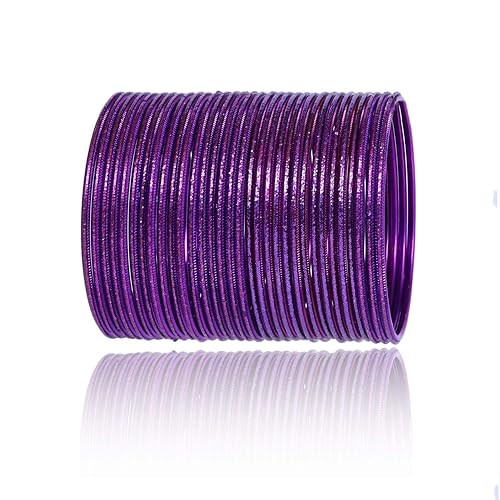 SANARA Glitter Work Glossy 32 Pcs Plain Bangles for Women & Girls (Violet, 2.10)