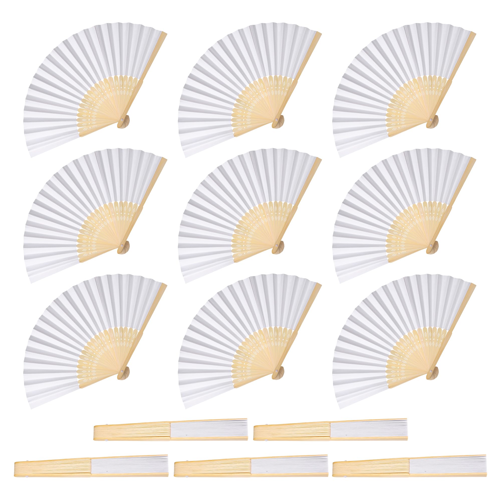 TranRantic 14 Pcs Wedding Fans, White Paper Fans Handheld, Foldable Hand Fan, 21cm Vintage Bamboo Fan for Wedding, Bridal Party Favors, Wall Decoration Dancing Photography Props